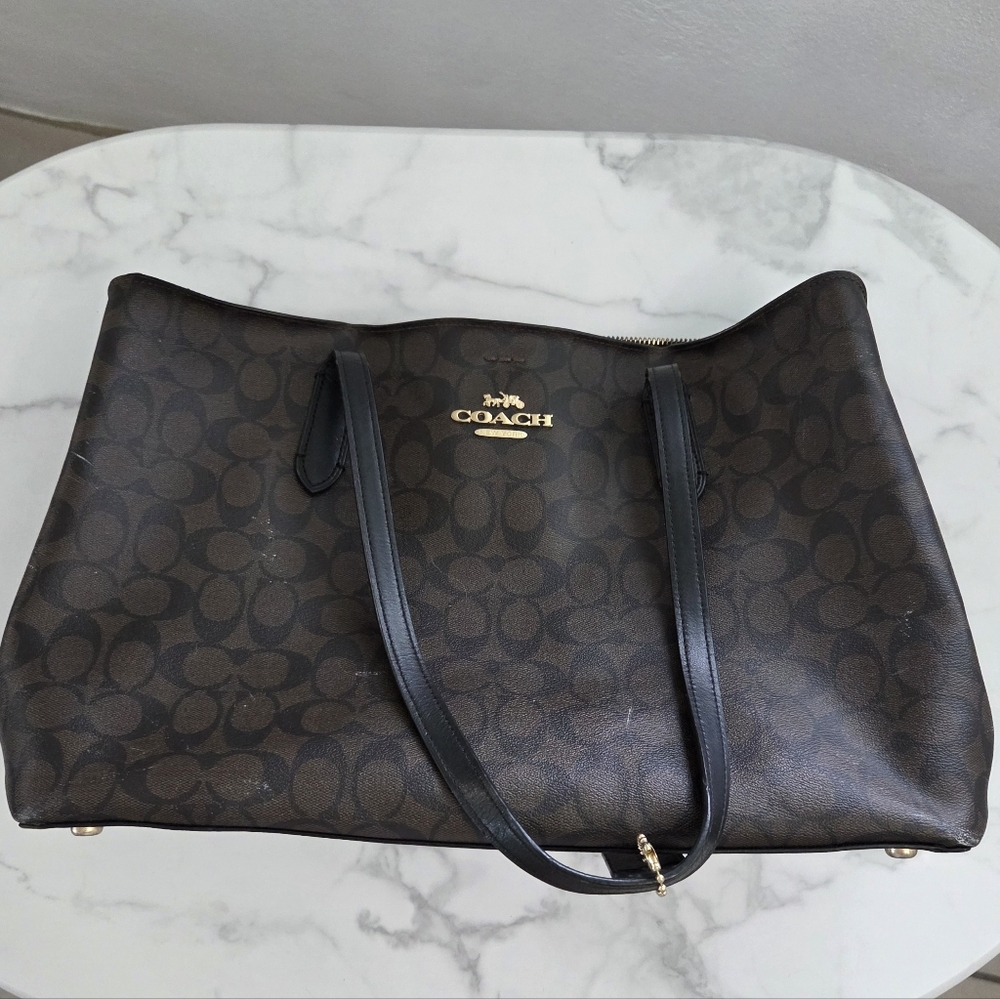Coach Signature Tote Bag Brown and Black - Picture 2 of 16